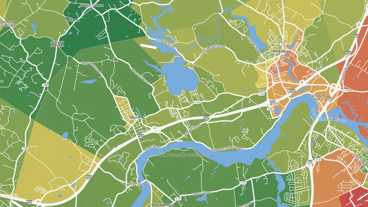 Amesbury, MA Map of Drug-Related Crime Rates