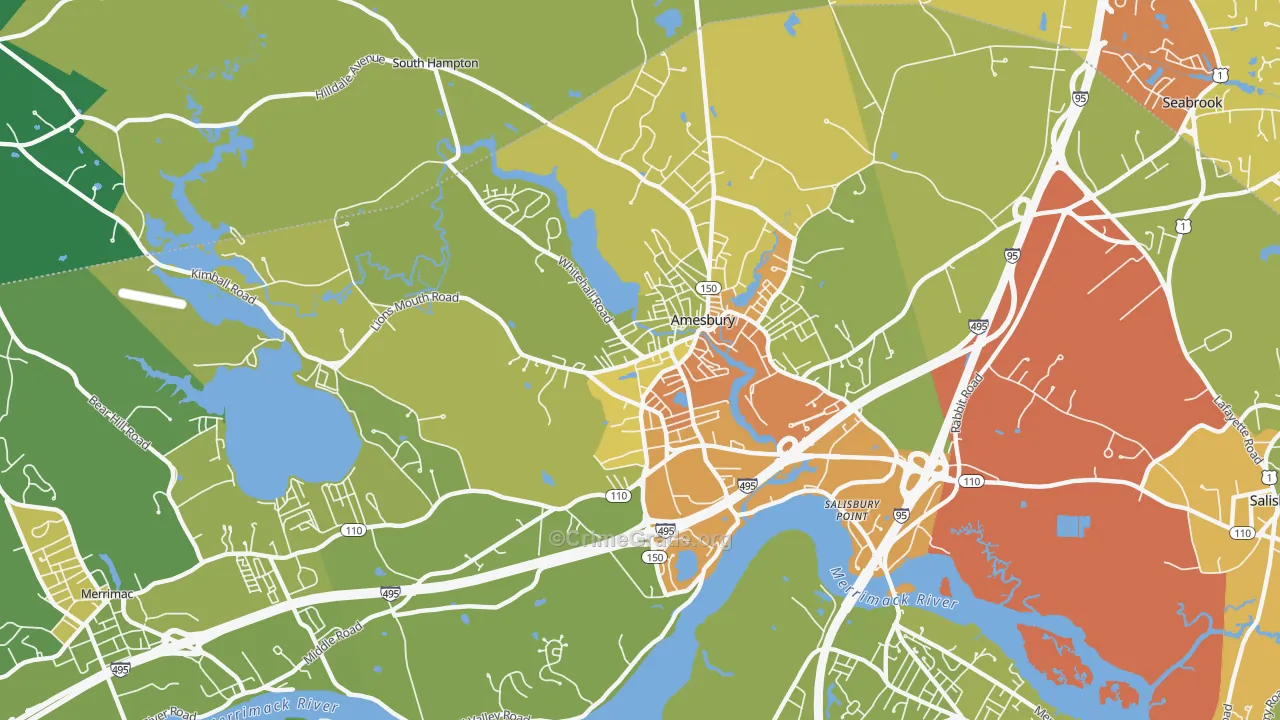 Amesbury Town, MA Map of Drug-Related Crime Rates