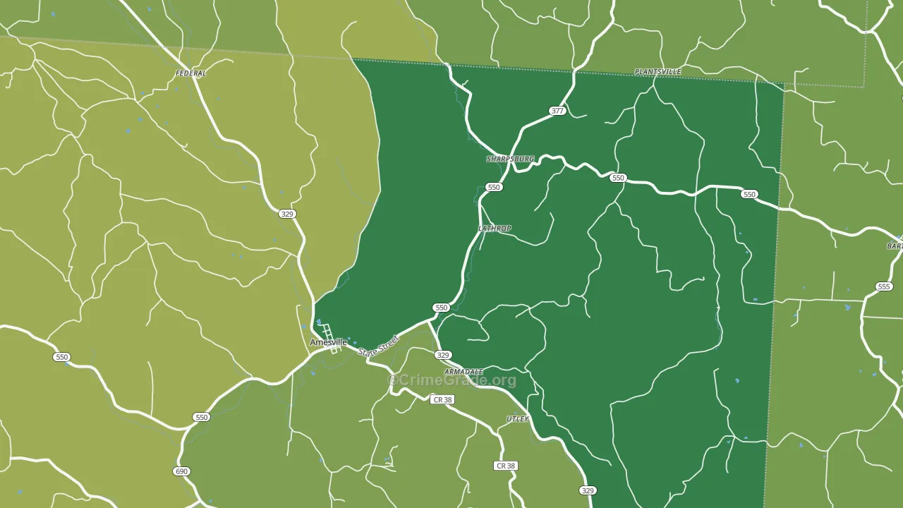 Amesville, OH Map of Drug-Related Crime Rates