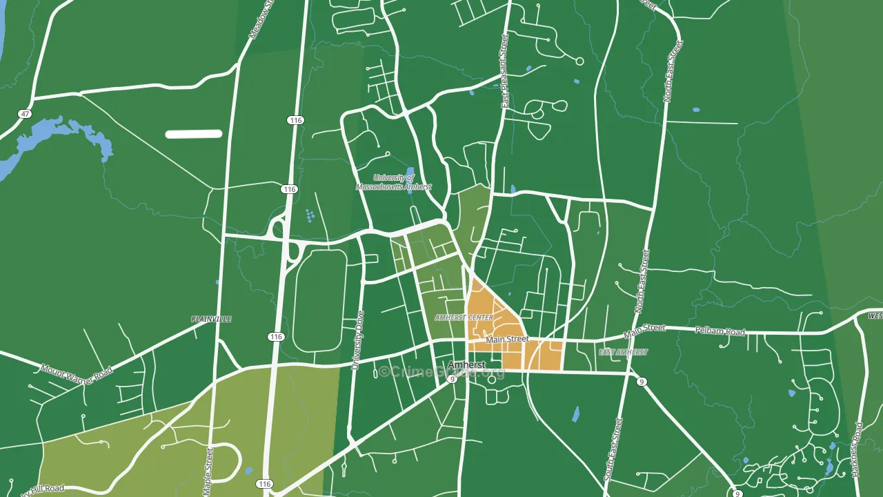 Amherst Center, MA Map of Drug-Related Crime Rates