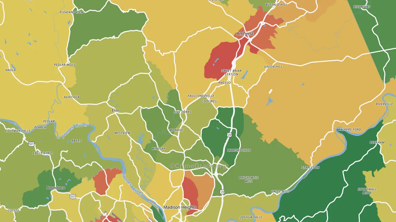 Amherst County, VA Map of Drug-Related Crime Rates