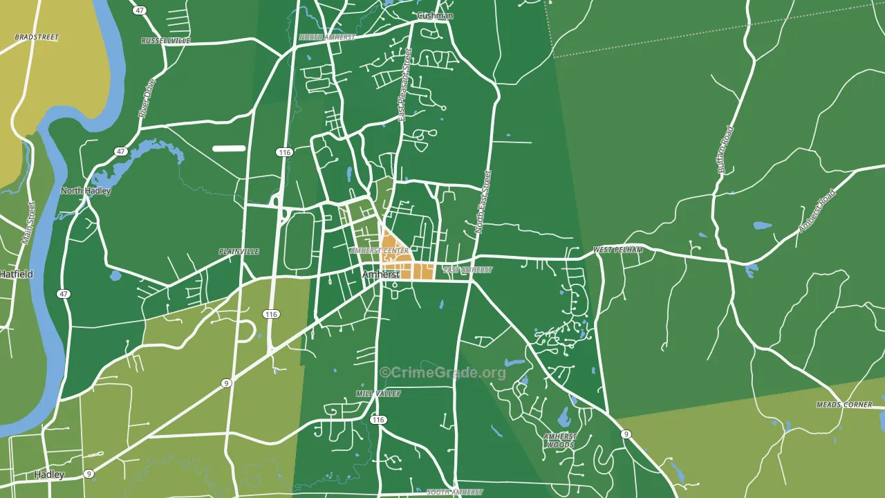 Amherst, MA Map of Drug-Related Crime Rates