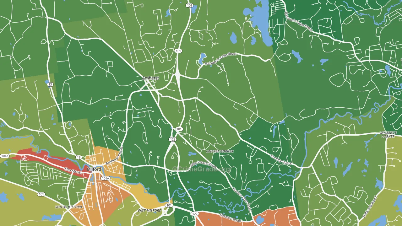 Amherst, NH Map of Drug-Related Crime Rates