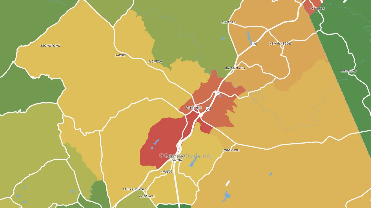 Amherst, VA Map of Drug-Related Crime Rates