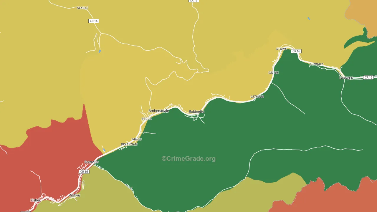 Amherstdale, WV Map of Drug-Related Crime Rates
