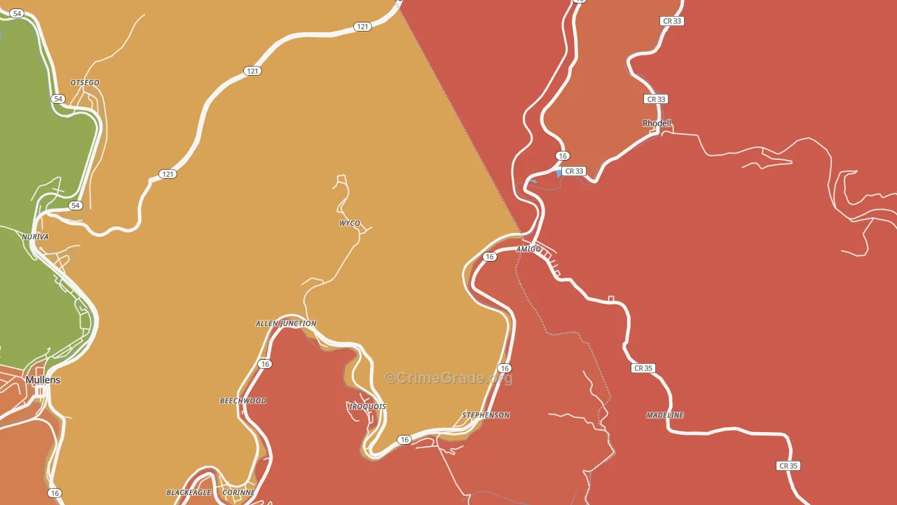 Amigo, WV Map of Drug-Related Crime Rates