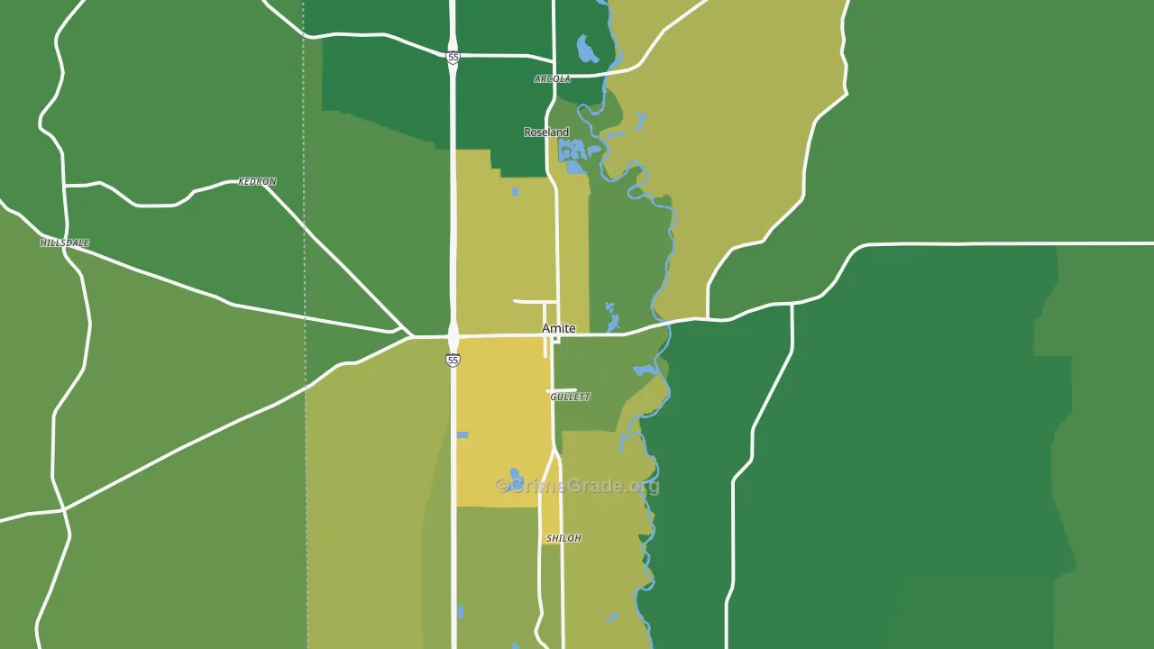 Amite City, LA Map of Drug-Related Crime Rates