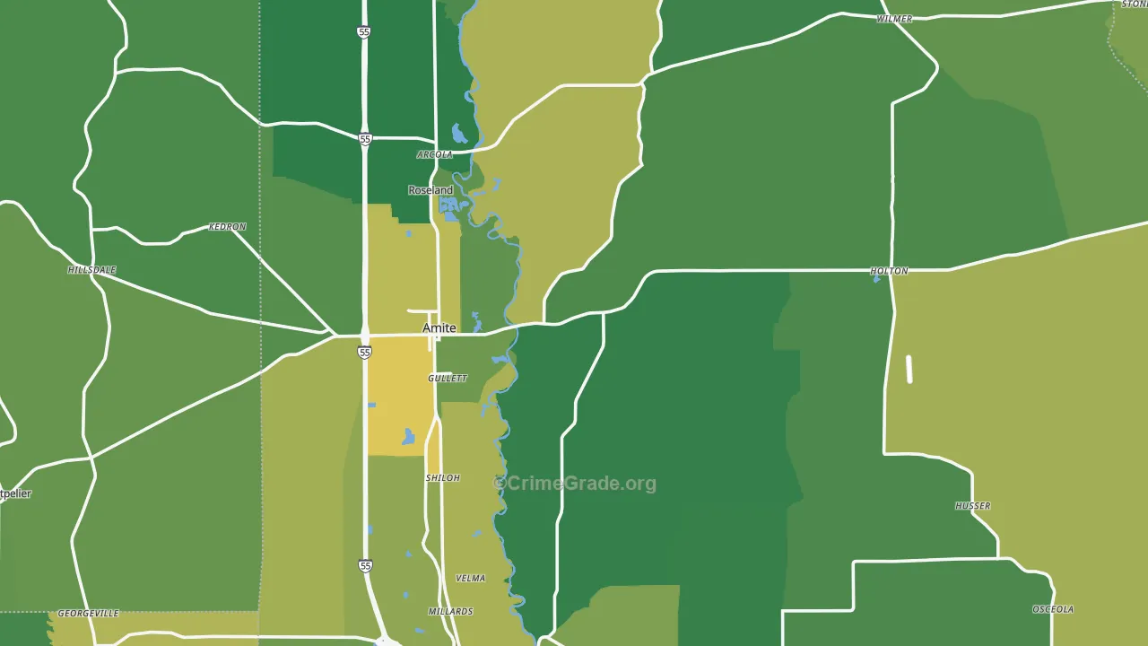 Amite, LA Map of Drug-Related Crime Rates