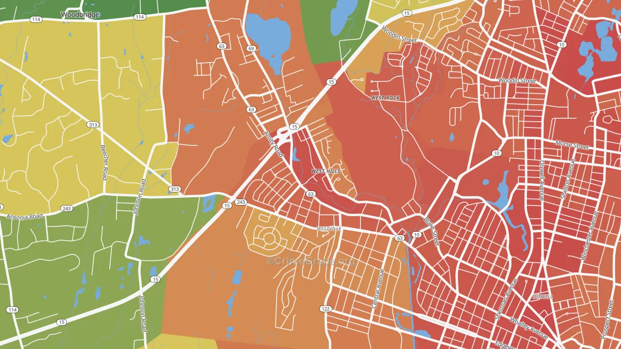 Amity, New Haven, CT Map of Drug-Related Crime Rates
