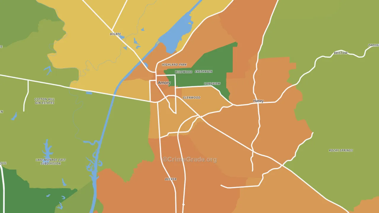 Amory, MS Map of Drug-Related Crime Rates