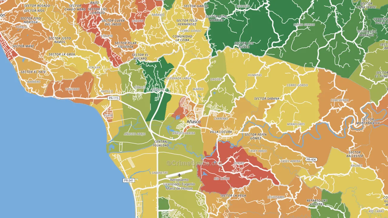 Anasco Municipio, PR Map of Drug-Related Crime Rates