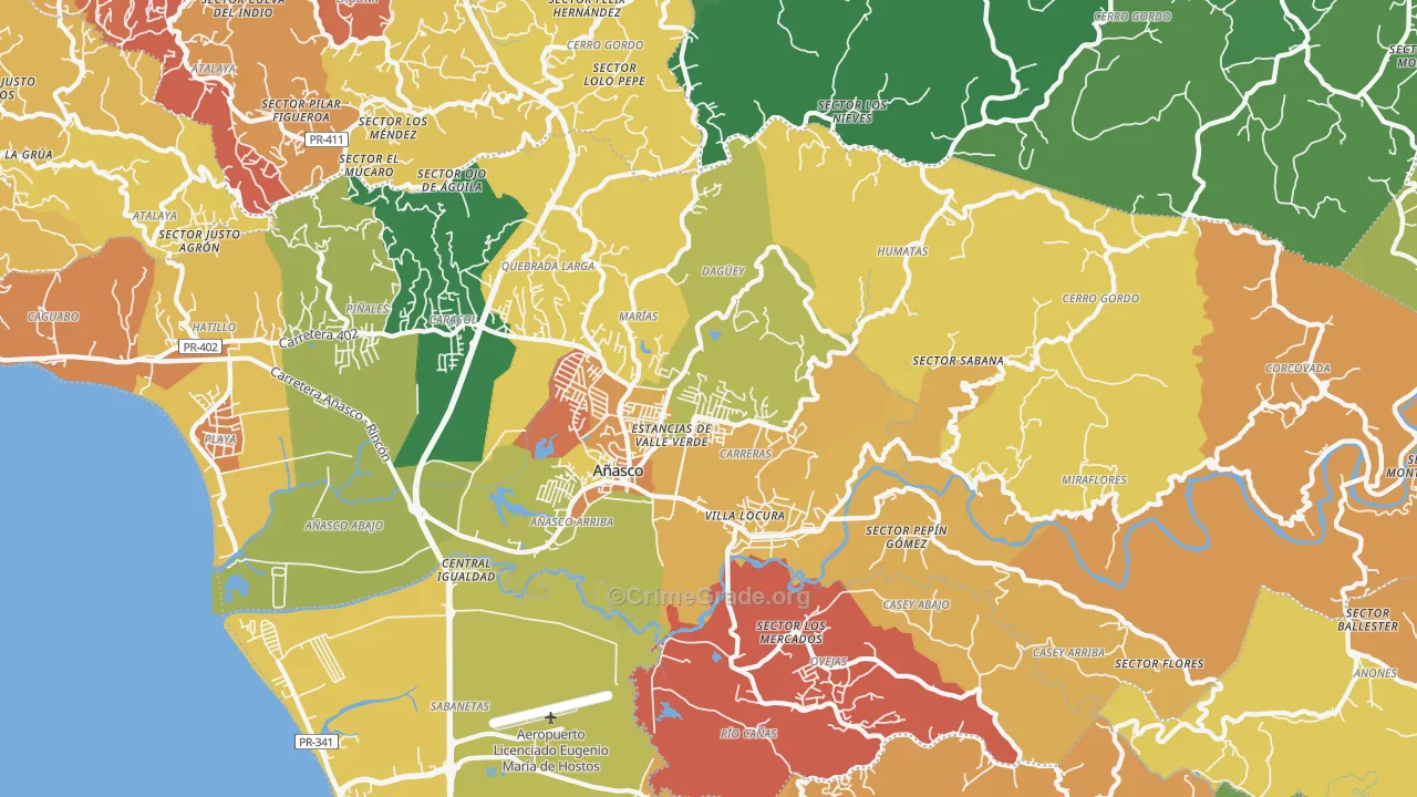 Anasco, PR Map of Drug-Related Crime Rates