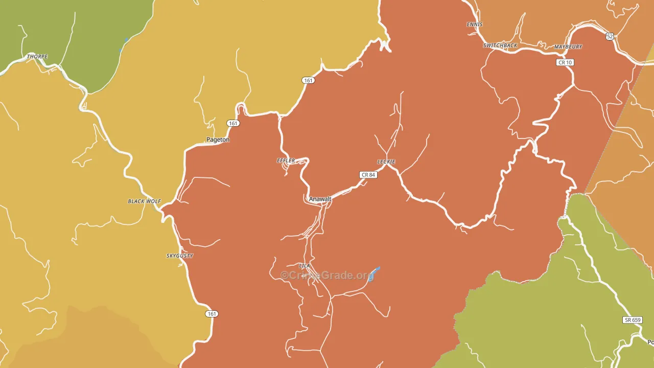 Anawalt, WV Map of Drug-Related Crime Rates
