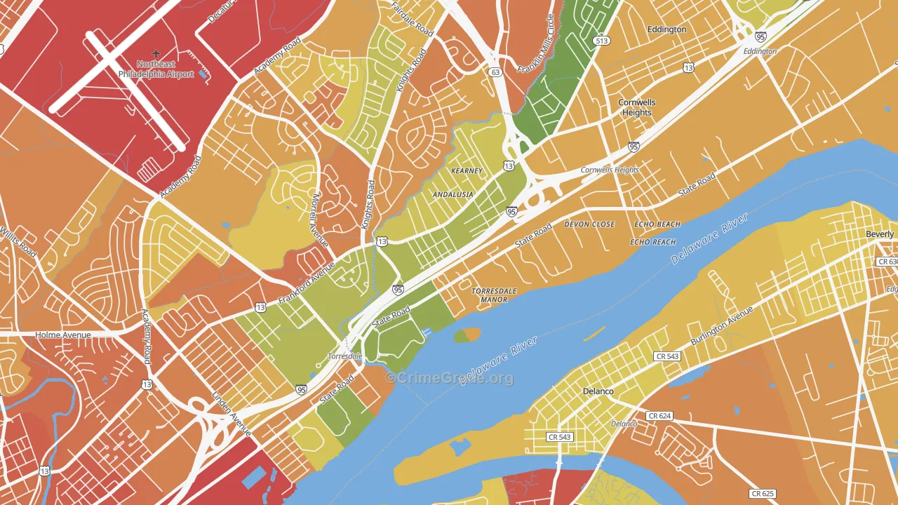 Andalusia, Bensalem, PA Map of Drug-Related Crime Rates