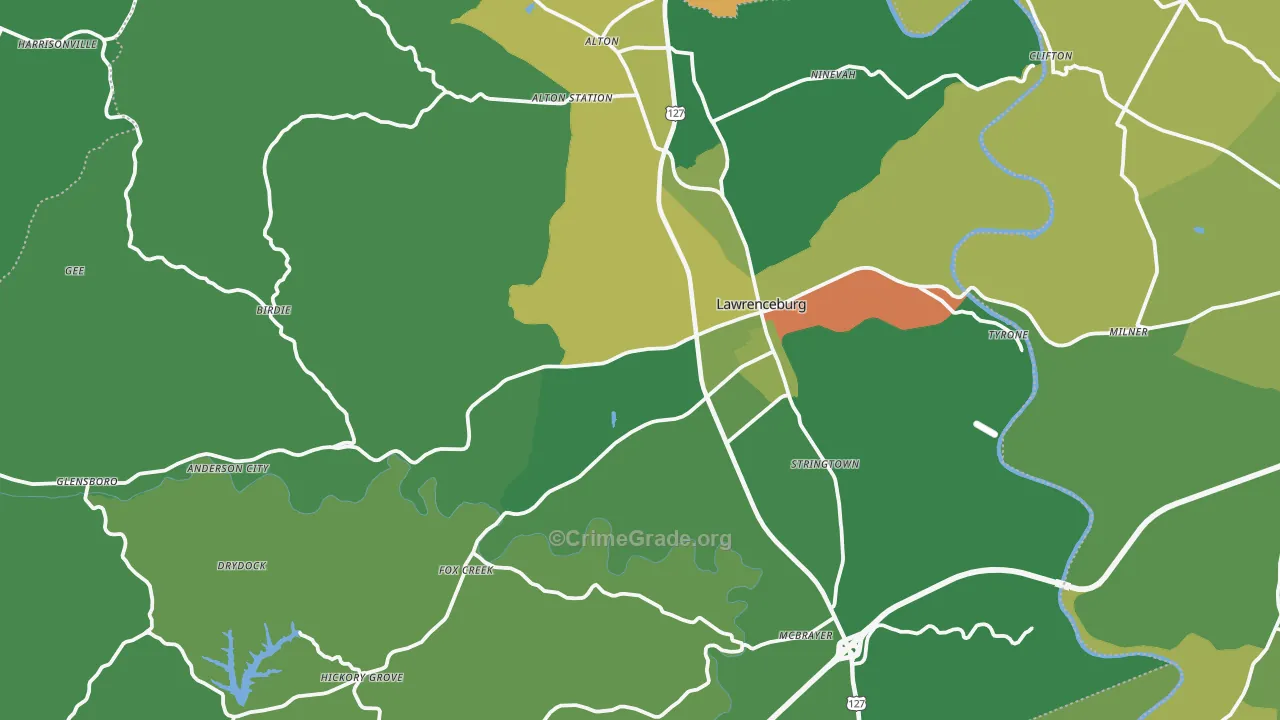 Anderson County, KY Map of Drug-Related Crime Rates
