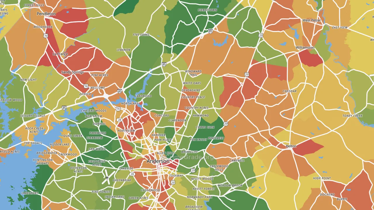 Anderson County, SC Map of Drug-Related Crime Rates