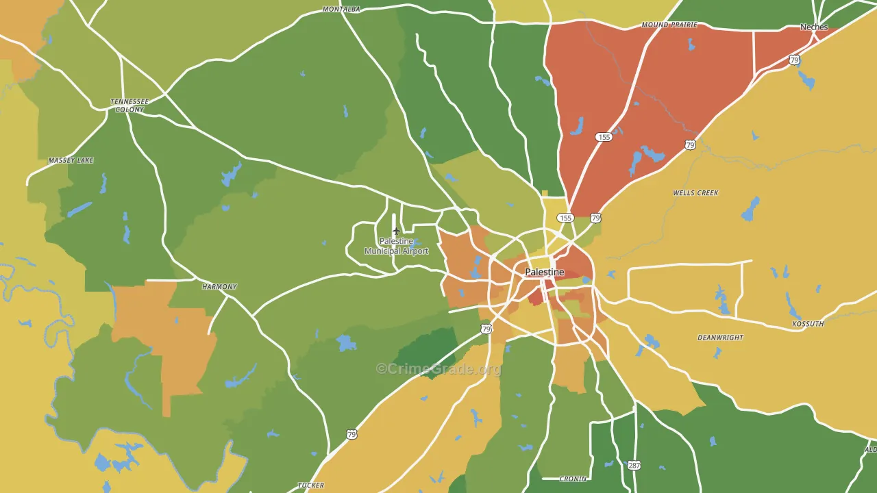 Anderson County, TX Map of Drug-Related Crime Rates