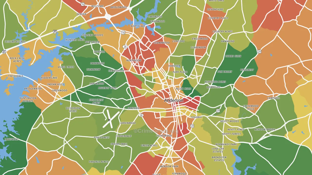 Anderson, SC Map of Drug-Related Crime Rates
