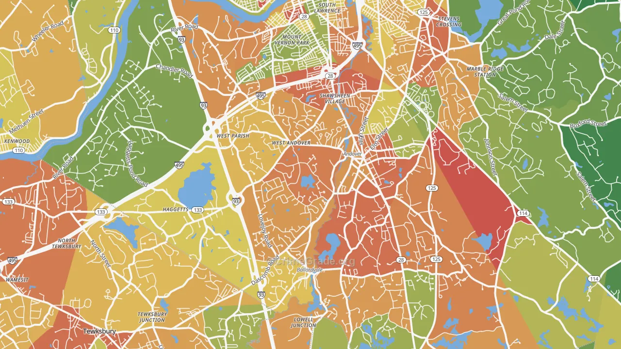 Andover, MA Map of Drug-Related Crime Rates