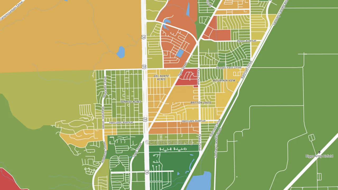 Angels Triangle, El Paso, TX Map of Drug-Related Crime Rates
