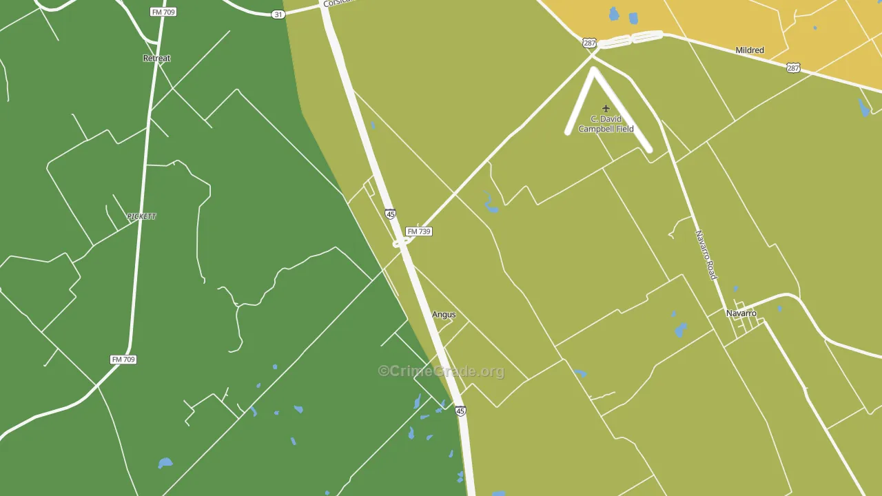 Angus, TX Map of Drug-Related Crime Rates