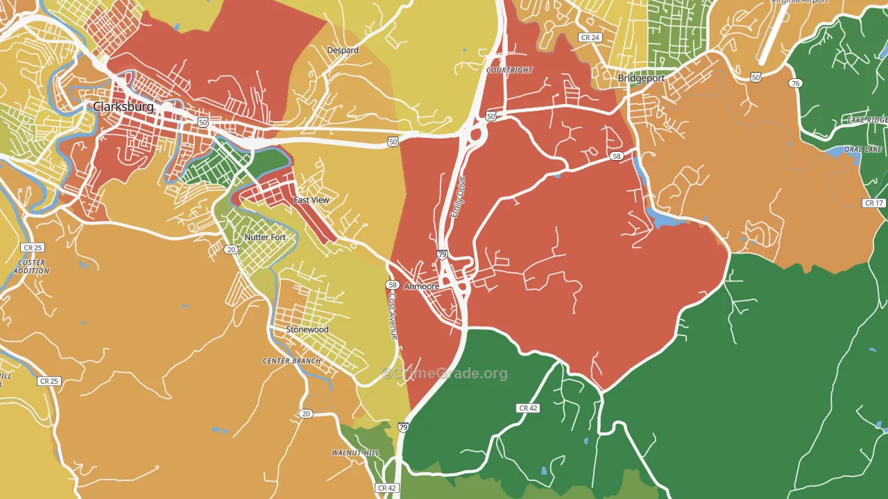 Anmoore, WV Map of Drug-Related Crime Rates
