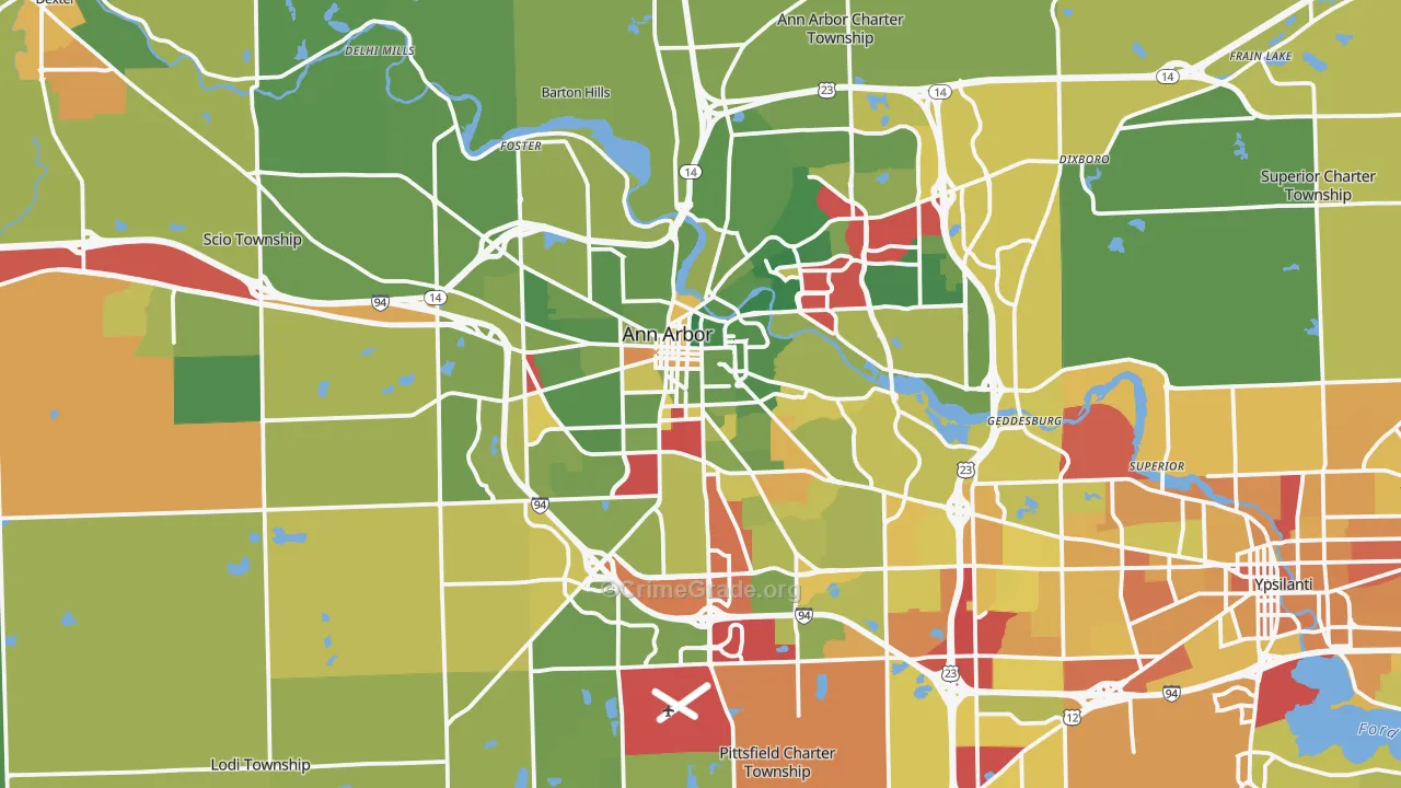 Ann Arbor, MI Map of Drug-Related Crime Rates