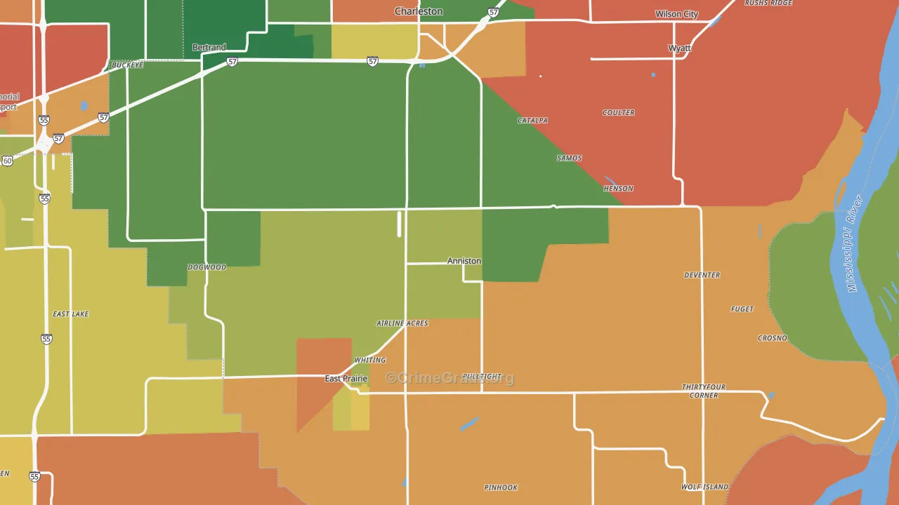 Anniston, MO Map of Drug-Related Crime Rates