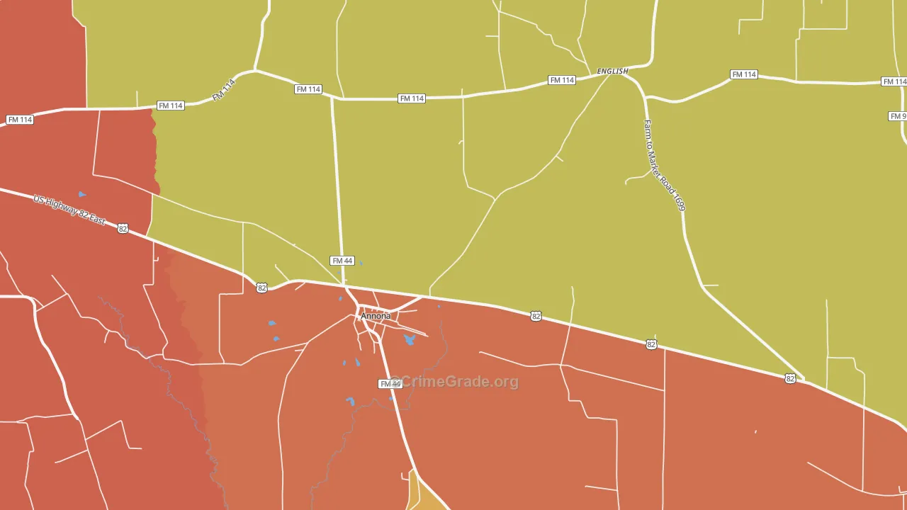 Annona, TX Map of Drug-Related Crime Rates