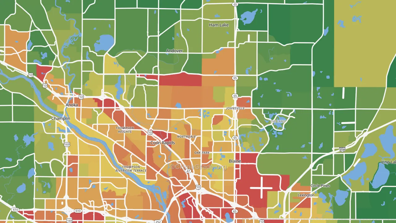 Anoka County, MN Map of Drug-Related Crime Rates