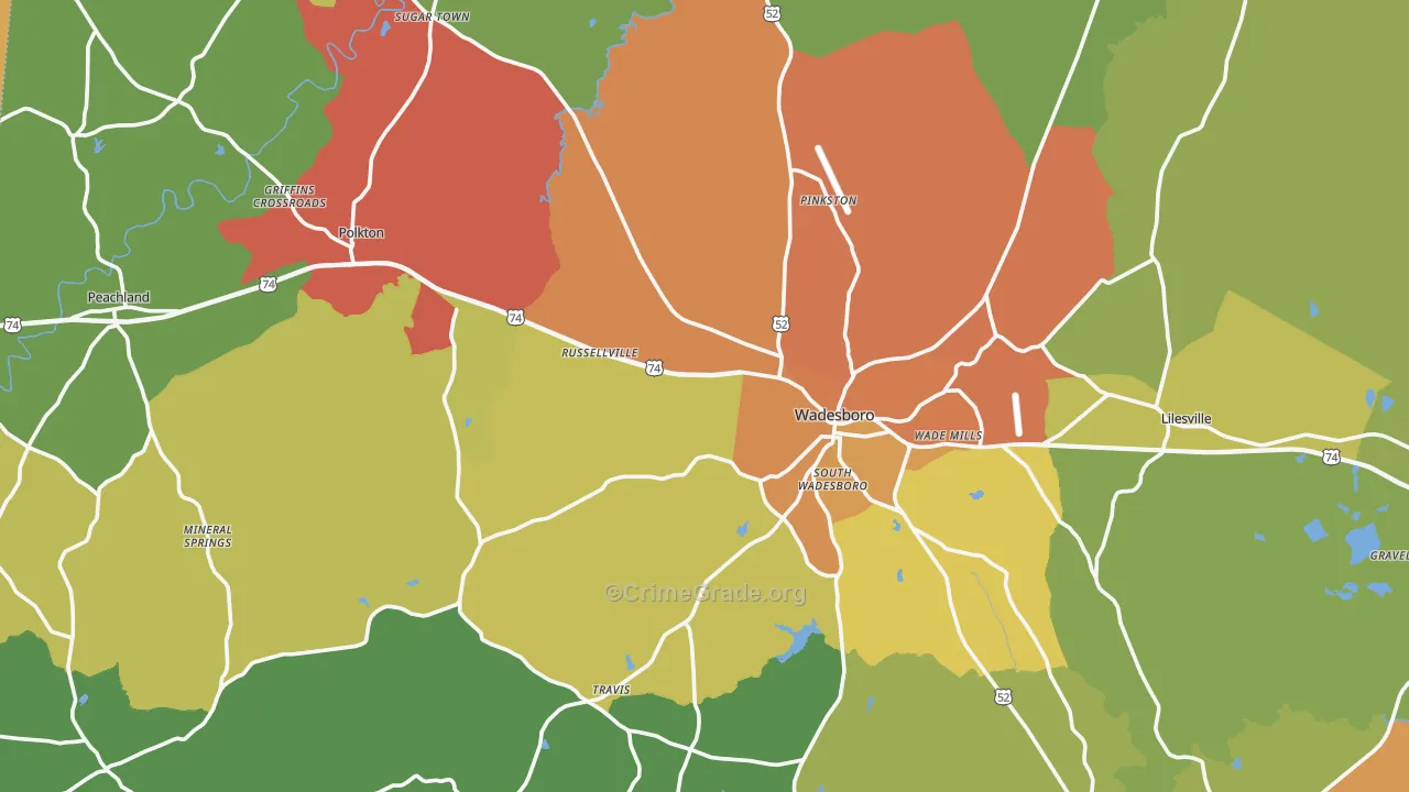 Anson County, NC Map of Drug-Related Crime Rates