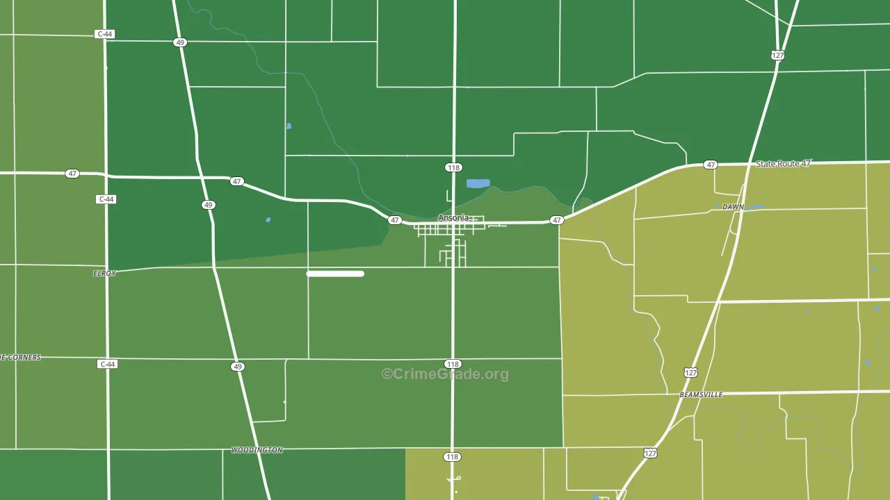 Ansonia, OH Map of Drug-Related Crime Rates
