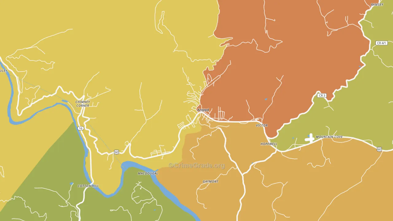 Ansted, WV Map of Drug-Related Crime Rates