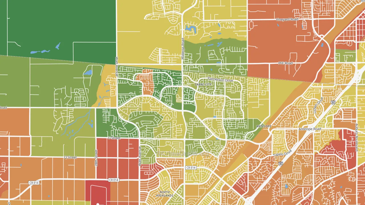 Antelope, CA Map of Drug-Related Crime Rates