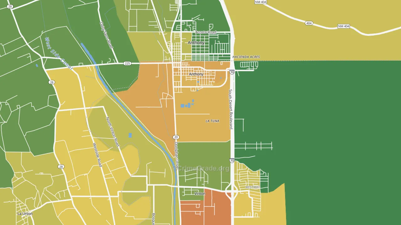 Anthony, TX Map of Drug-Related Crime Rates