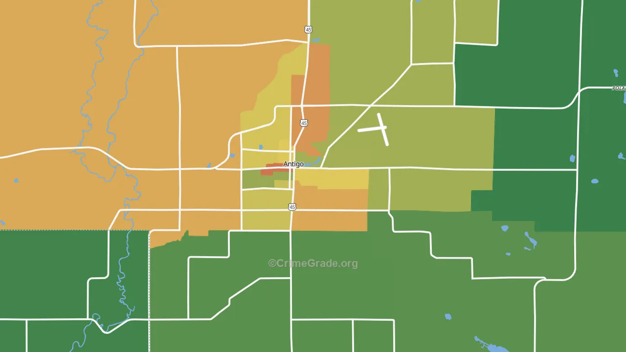 Antigo, WI Map of Drug-Related Crime Rates