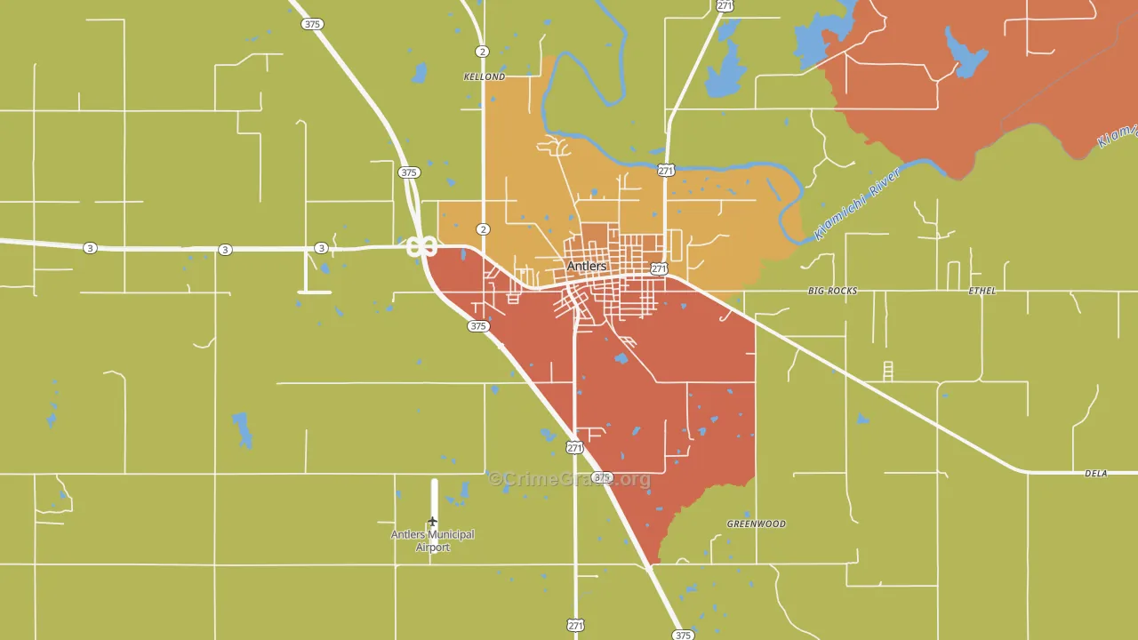 Antlers, OK Map of Drug-Related Crime Rates