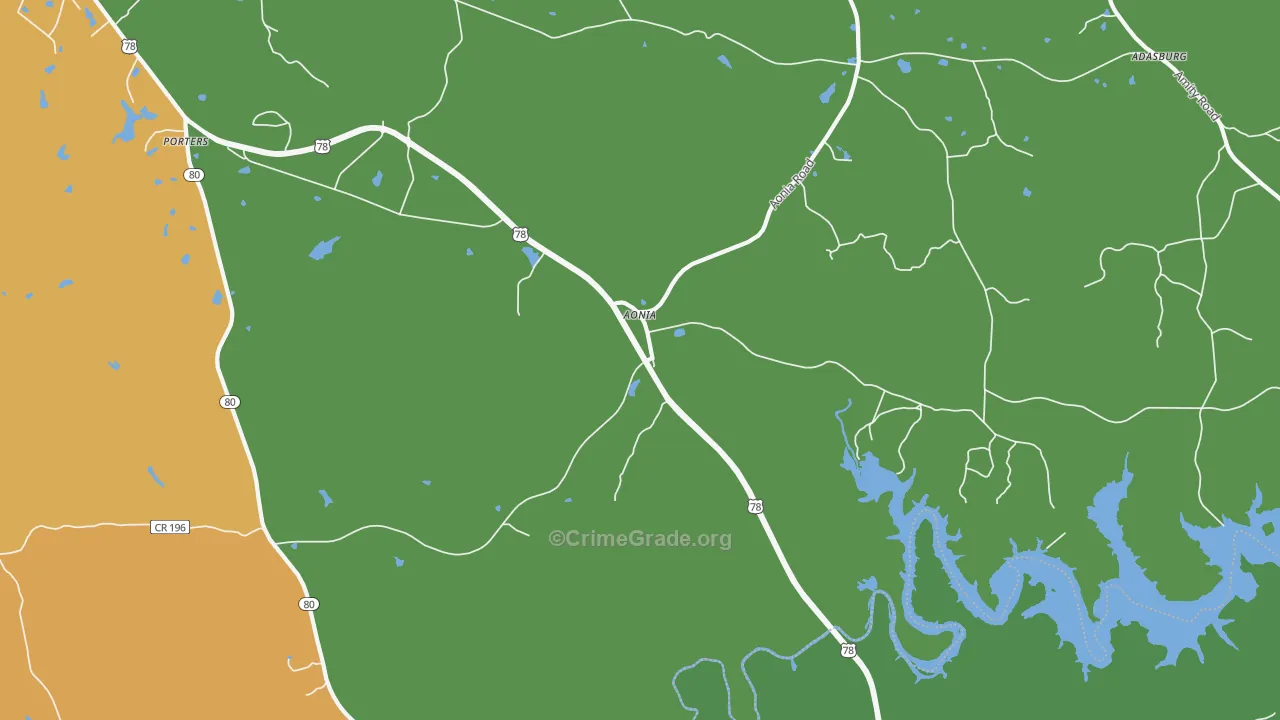 Aonia, GA Map of Drug-Related Crime Rates