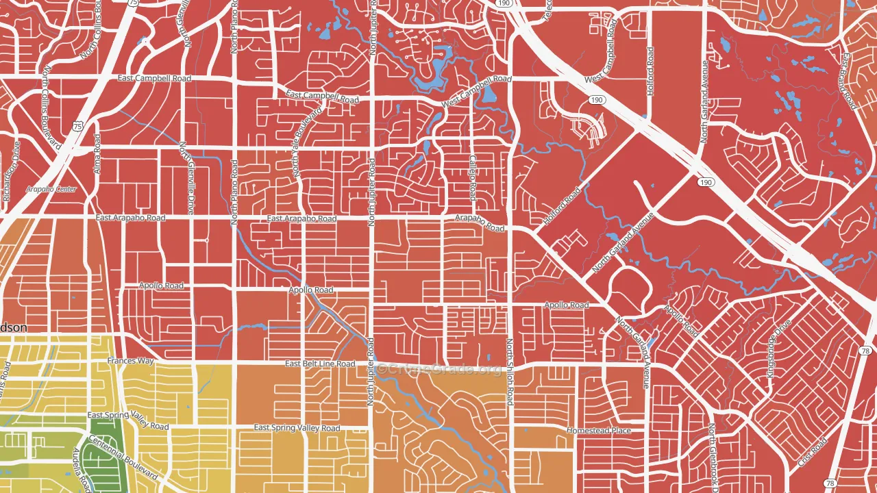 Apollo Arapaho and Camelot, Garland, TX Map of Drug-Related Crime Rates
