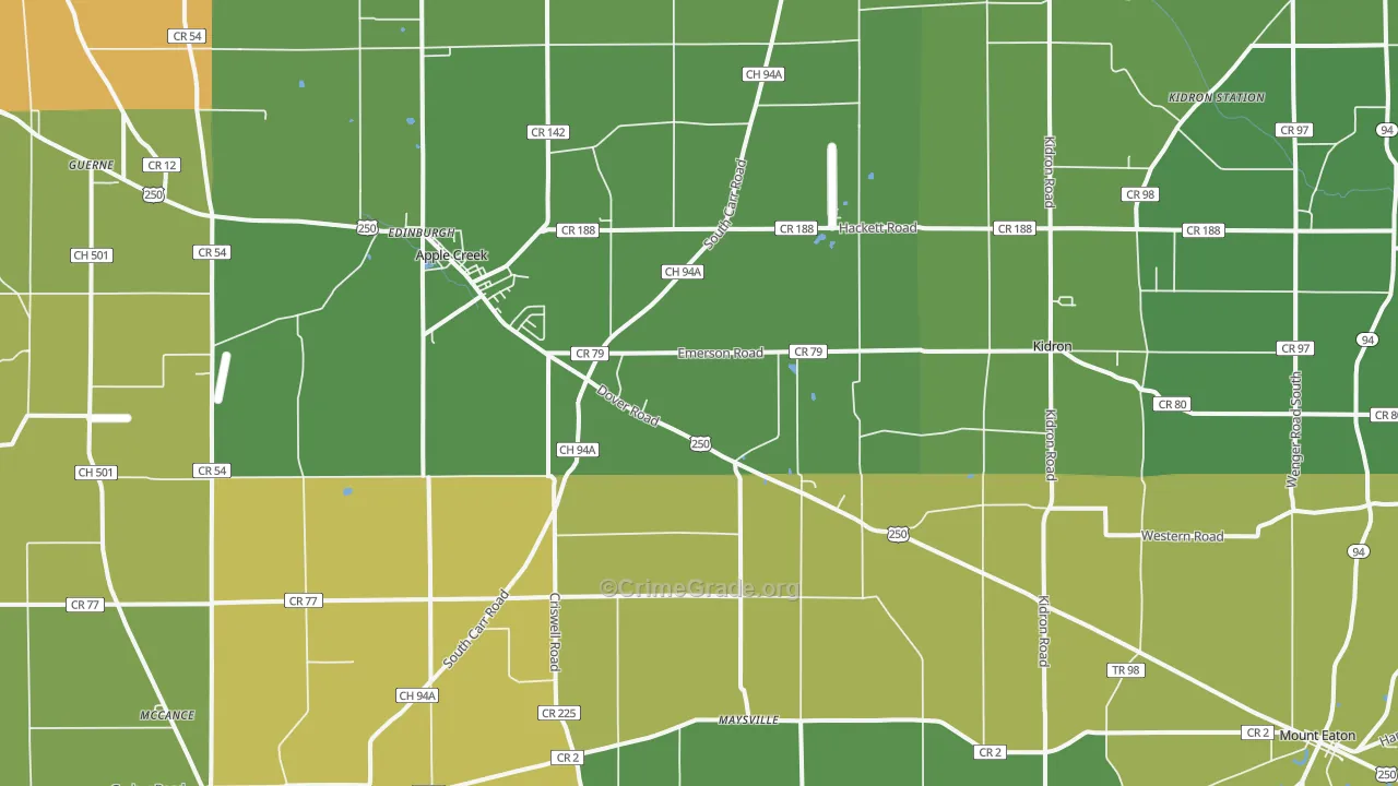 Apple Creek, OH Map of Drug-Related Crime Rates