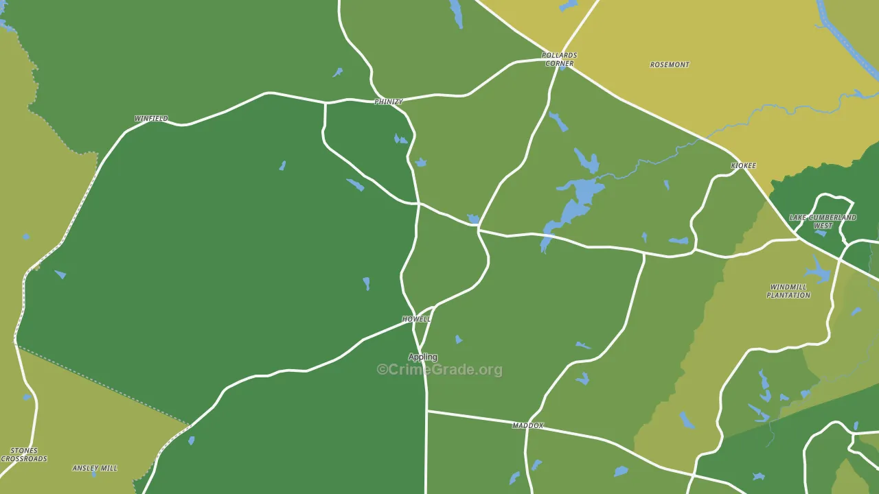 Appling, GA Map of Drug-Related Crime Rates
