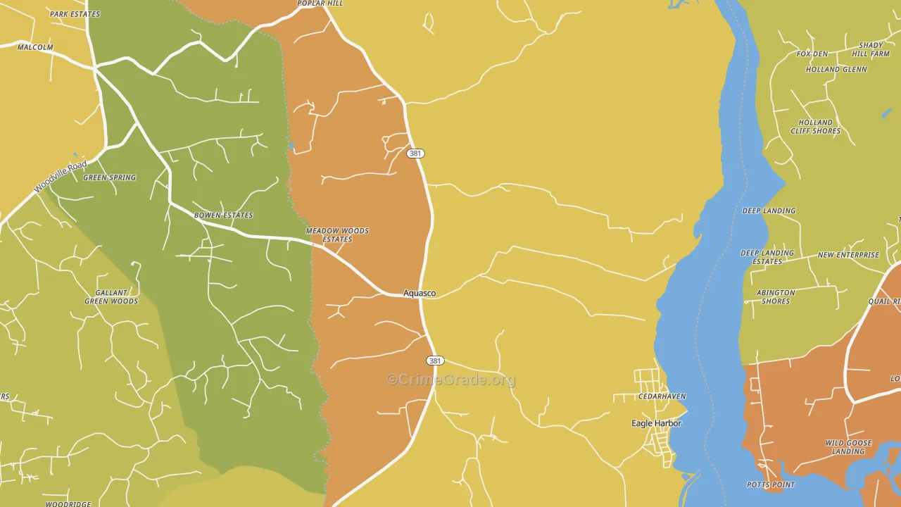 Aquasco, MD Map of Drug-Related Crime Rates
