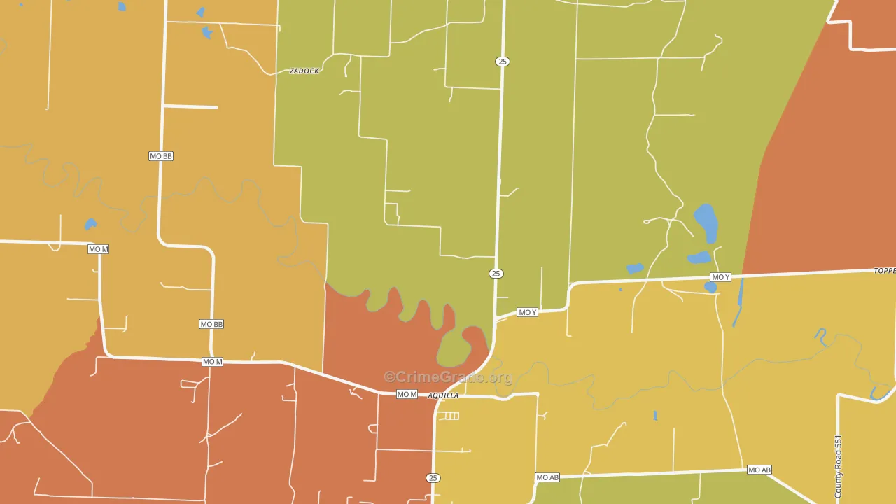 Aquilla, MO Map of Drug-Related Crime Rates