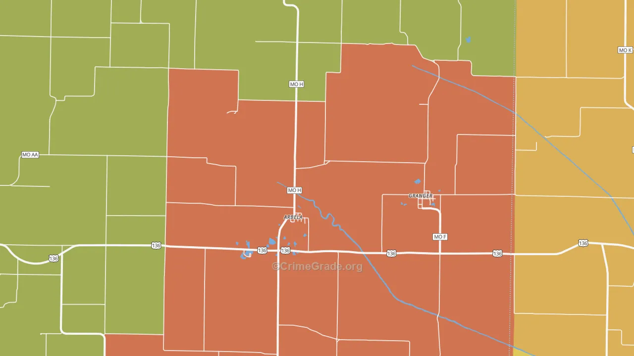 Arbela, MO Map of Drug-Related Crime Rates