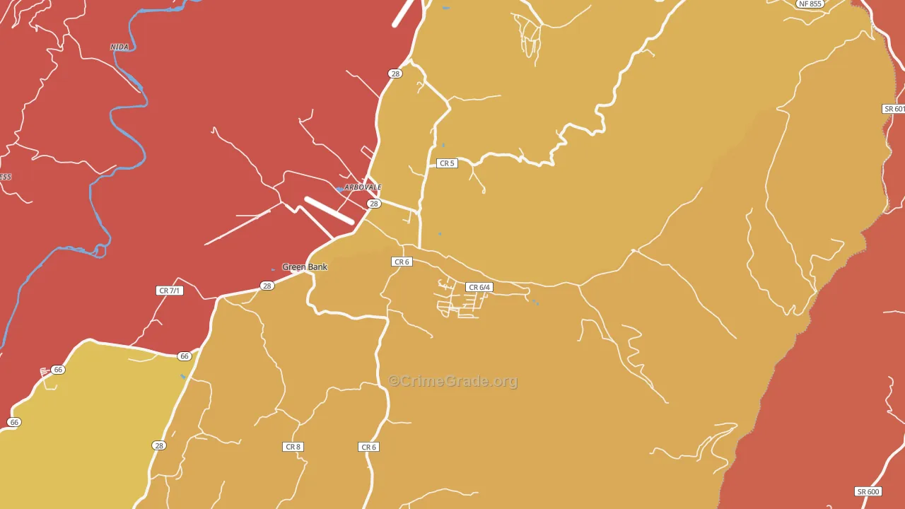 Arbovale, WV Map of Drug-Related Crime Rates