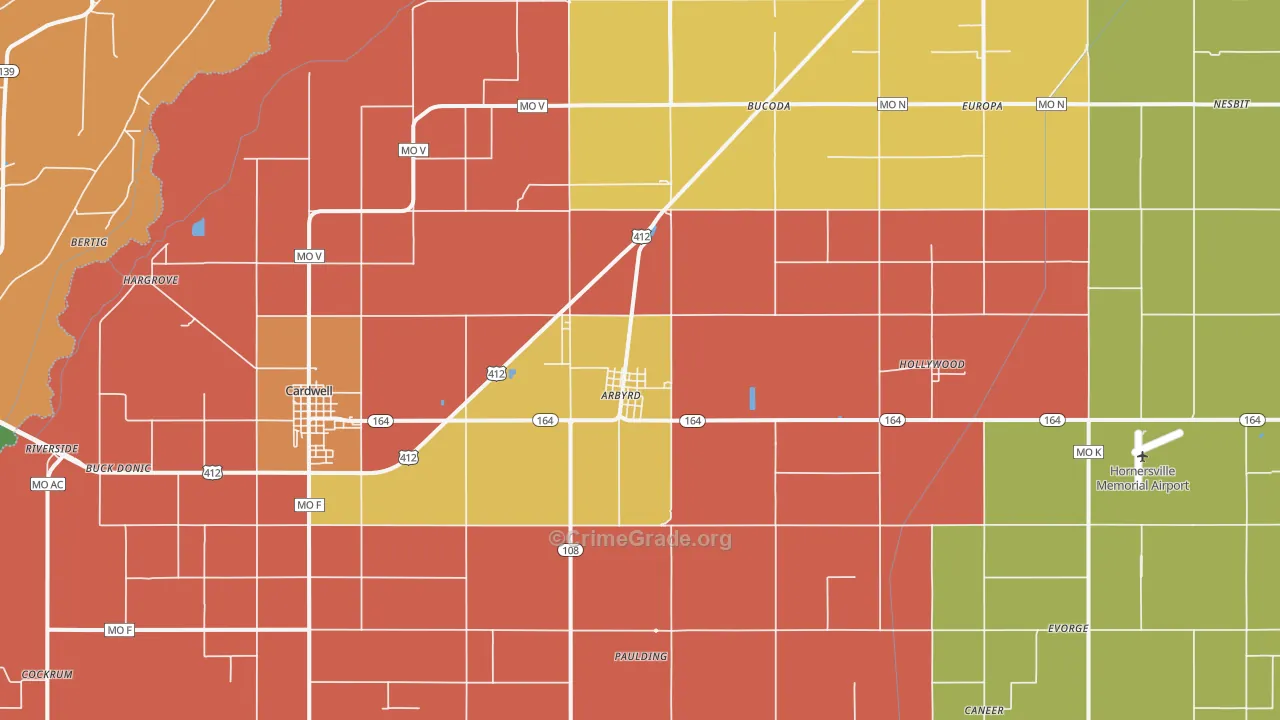 Arbyrd, MO Map of Drug-Related Crime Rates