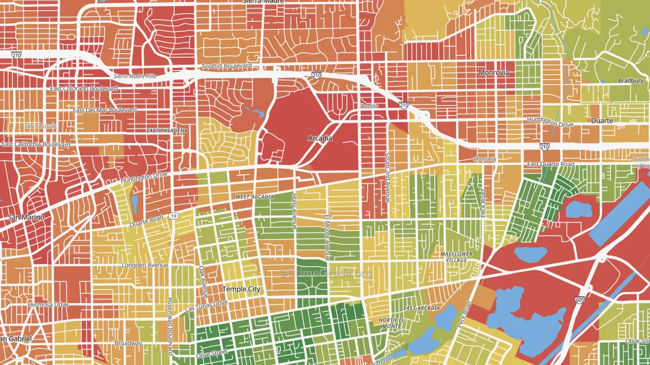 Arcadia, CA Map of Drug-Related Crime Rates