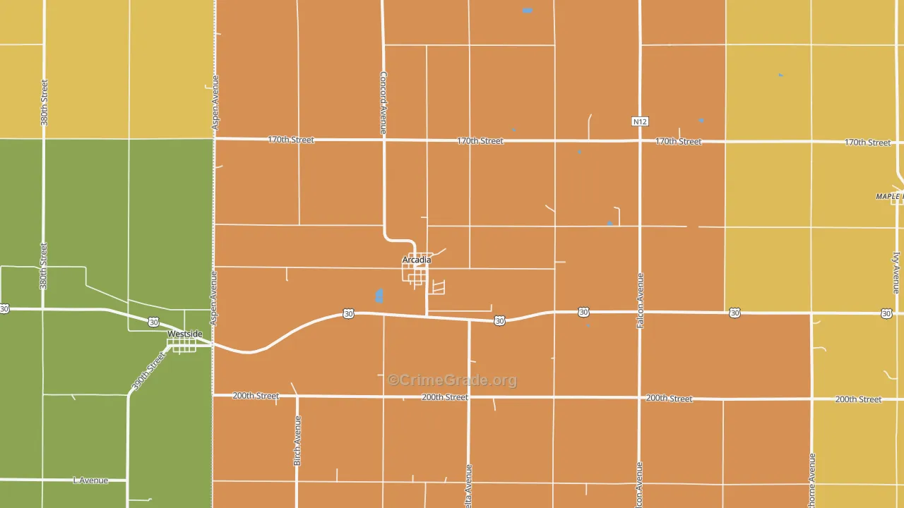Arcadia, IA Map of Drug-Related Crime Rates