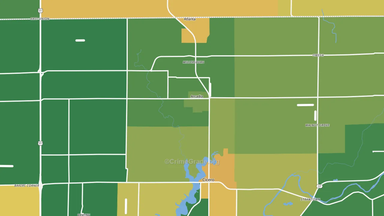 Arcadia, IN Map of Drug-Related Crime Rates
