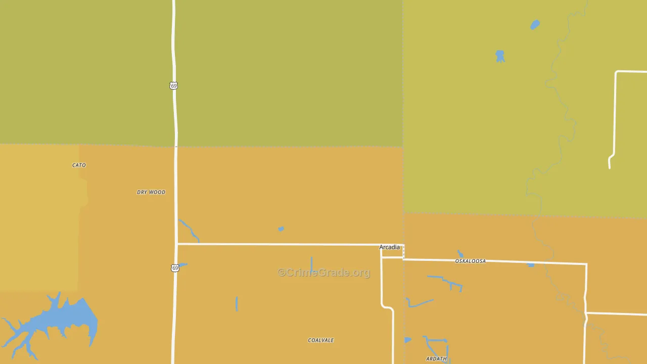 Arcadia, KS Map of Drug-Related Crime Rates